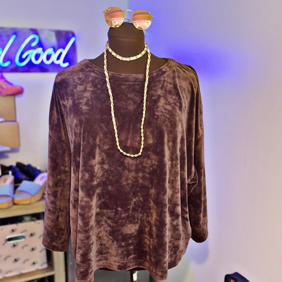 Pure Jill Oversized Deep Purple Drop Sleeve Velour Top - Picture 2 of 5